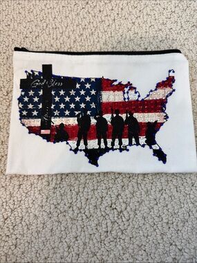 White Makeup Brush Pouch with Red & Blue USA Map Design
